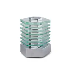 Maison Desny, Hexagonal Table Lamp, chrome plated metal, glass, stamped on underside 'DESNY PARIS/MADE IN FRANCE/DEPOSE'