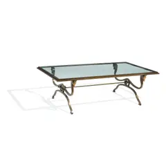 Equestrian Coffee Table by Modern Neoclassical, patinated bronze, glass, offered Mar 2023