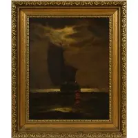 James Gale Tyler, Sailboat Under Moonlight, Oil on panel