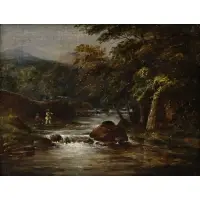 Alexander Fraser, Trout Fishing at Woodcockdale, Oil on canvas laid to panel