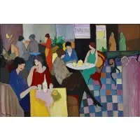 Itzchak Tarkay, The Garden Cafe, Acrylic on canvas