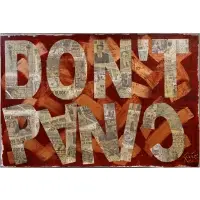 Peter Tunney, Don't Panic, Acrylic, newspaper collage on canvas