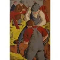 Frank Davidson, Workmen, 1940, Color screenprint