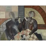 Elizabeth Boehm Ronget, Cubist Couple in Cafe, Oil on canvas