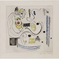 Hilla Rebay, Untitled (Abstract Composition with Yellow), Etching and aquatint in colors
