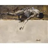 Lou Zansky, High Jump, Oil on board