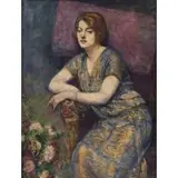 Charles Ezekiel Polowetski, Portrait of a Lady Gazing with Flowers, Oil on canvas