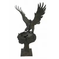 Sandra van Zandt, Eagles Nest, Large and impressive verdigris bronze sculpture of an Eagle landing at nest