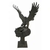 Sandra van Zandt, Eagles Nest, Large and impressive verdigris bronze sculpture of an Eagle landing at nest