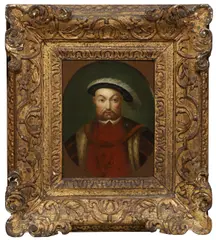 George Perfect Harding, A SUITE OF SIX HISTORICIZING PORTRAITS OF TUDOR AND STUART SITTERS: KING HENRY VIII; MARY, QUEEN OF SCOTS; SIR FRANCIS DRAKE; SIR WALTER RALEIGH; HENRY STUART, PRINCE OF WALES; GEORGE VILLIERS, 1st DU, oil on metal