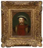 George Perfect Harding, A SUITE OF SIX HISTORICIZING PORTRAITS OF TUDOR AND STUART SITTERS: KING HENRY VIII; MARY, QUEEN OF SCOTS; SIR FRANCIS DRAKE; SIR WALTER RALEIGH; HENRY STUART, PRINCE OF WALES; GEORGE VILLIERS, 1st DU, oil on metal