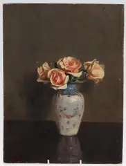 Hans Andreas Dahl, A Vase Of Pink Roses, oil on card