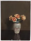 Hans Andreas Dahl, A Vase Of Pink Roses, oil on card
