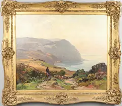 Alec Carruthers Gould, Droving Sheep Near Lynmouth, North Devon, oil on canvas
