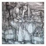 Fernan Escora, Fruit Vendors, mixed media on canvas