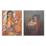a) Cesar Amorsolo b) Simon Saulog a.) b.), a.) Woman
b.)  Mother and Child, oil on canvas