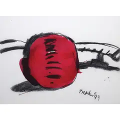 R.M De Leon, Red Circle Drawing No. 1, charcoal ink on paper