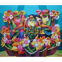 Adrian Morales, Flower Vendors, oil on canvas