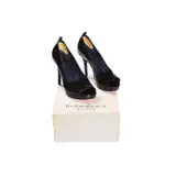 Yves Saint Laurent, Peep Toe High Heels Navy Blue Patent