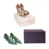 Yves Saint Laurent and Prada, Gray Beige High Heels  Pumps with Kitten Heels Green Mesh  with boxes