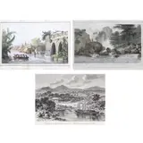 Ruins of a Suburb of Manila, 1836 A View of San Mateo River, 1836 A View of Mindanao River, 1836 by Three 19th Century Water-themed Philippine Prints, copperplate engraving, sold Nov 2020