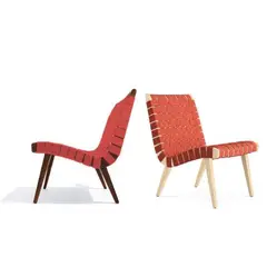 Jens Risom for Knoll International, Pair of Risom Lounge Chairs, Red, Condition: Vintage