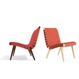 Jens Risom for Knoll International, Pair of Risom Lounge Chairs, Red, Condition: Vintage