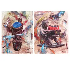Ronson Culibrina, a) Untitled I (Bulul) b) Untitled II (Bulul), oil on canvas
