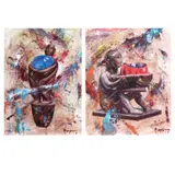 a) Untitled I (Bulul) b) Untitled II (Bulul) by Ronson Culibrina, oil on canvas, sold Oct 2020