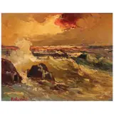P. Rivosi, Seascape, oil on canvas