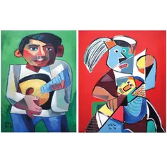William Yu, a) Guitar Player b) Mother and Child, a) acrylic on canvas b) acrylic on canvas