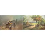 Leo Meneses, a) Kalesa Ride b) Rural Scene, oil on canvas