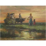 J.D. Castro, Barrio Scene, oil on canvas