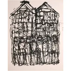 Ferdinand Montemayor, Untitled (Bayanihan), ink on paper
