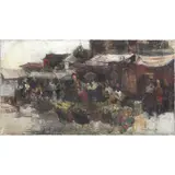 Market Scene by Cesar Buenaventura, oil on canvas, sold Oct 2020
