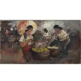 Market Scene by Cesar Buenaventura, oil on canvas, sold Oct 2020