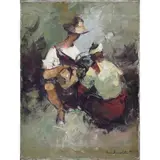 Sabungero by Cesar Buenaventura, oil on canvas, sold Oct 2020