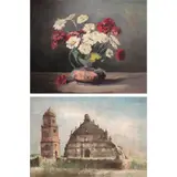 Elias Laxa, a) Still Life b) Church, oil on canvas
