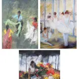 a) Gypsy Dancers (France) b) Flower Vendor (India) c) Ballet Studio (Italy by Lot of Three Paintings, a.) mixed media on paper b.) mixed media on paper c.) oil on canvas, sold Oct 2020