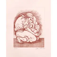Ang Pamilya by Benedicto Cabrera, etching, 19/100, sold Oct 2020