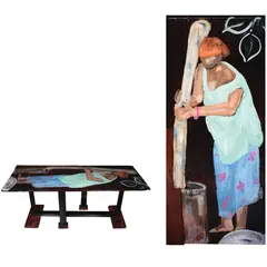 Pearle Saprid, Rice Breaker (Center accent table), oil on wood bench / narra and yakal
