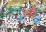 Fruit Vendor by Norma Belleza, oil on canvas, sold Jul 2020