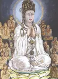 Buddha on Lotus by Unidentified artist, mixed media on canvas, sold May 2020