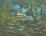 Barrio Scene by Cesar Buenaventura, oil on canvas, sold Mar 2020