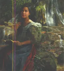 Romulo Galicano, Dalagang Filipina Sa Batis, oil on canvas