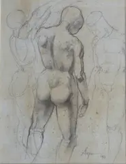Anatomical Figure by Sofronio y Mendoza, graphite, sold Mar 2020