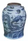 Untitled by Blue and White Jar with Dragon Motif Qing Dynasty, porcelain, sold Mar 2020