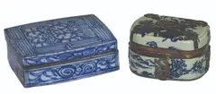 Two Blue and White Boxes, Untitled, porcelain and brass