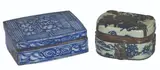 Two Blue and White Boxes, Untitled, porcelain and brass
