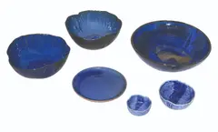 Ej Espiritu, Six Pieces of Blue Glazed Pottery